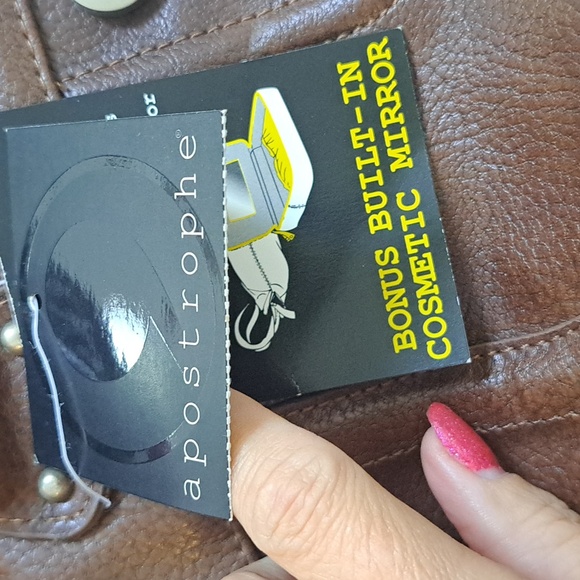 Apostrophe Brown Bonus Built In Cosmetic/Mirror Area Bag. NWT - Picture 9 of 9